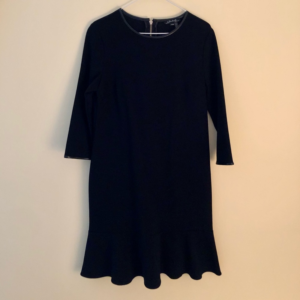 Boutique black peplum dress in ponte knit medium